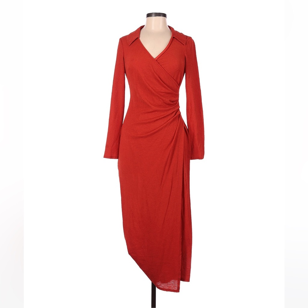 ASOS Asymmetrical Wrap Red Dress with Long Sleeves